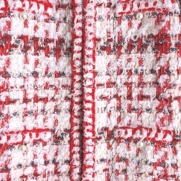 NWOT Amen Wardy Aspen Metallic Tweed Mid Length Jacket Pink Red Size FR36 - Picture 4 of 17